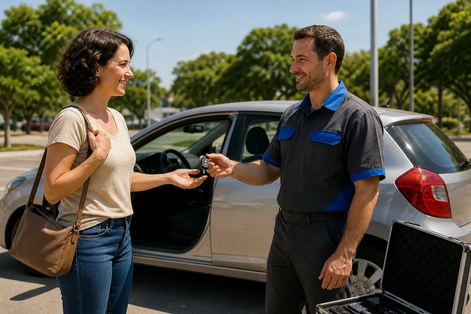 Chaveiro abrindo um carro em Diadema usando ferramentas adequadas.